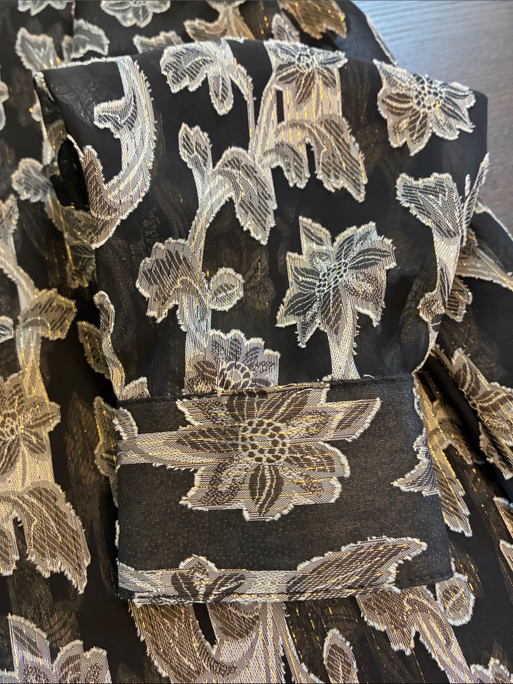Vintage Notations Black Shirt with Gold Stripes& Beige Floral Pattern - Picture 8 of 8